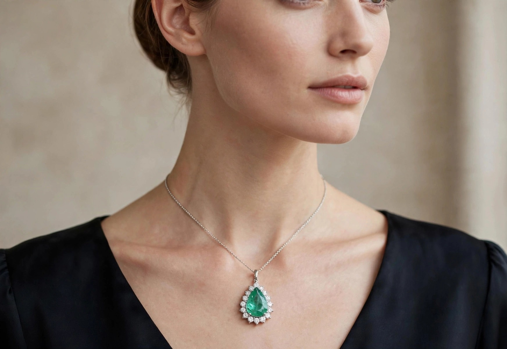 Pingente em Ouro Branco 18k com Diamante e Esmeralda — vista 2