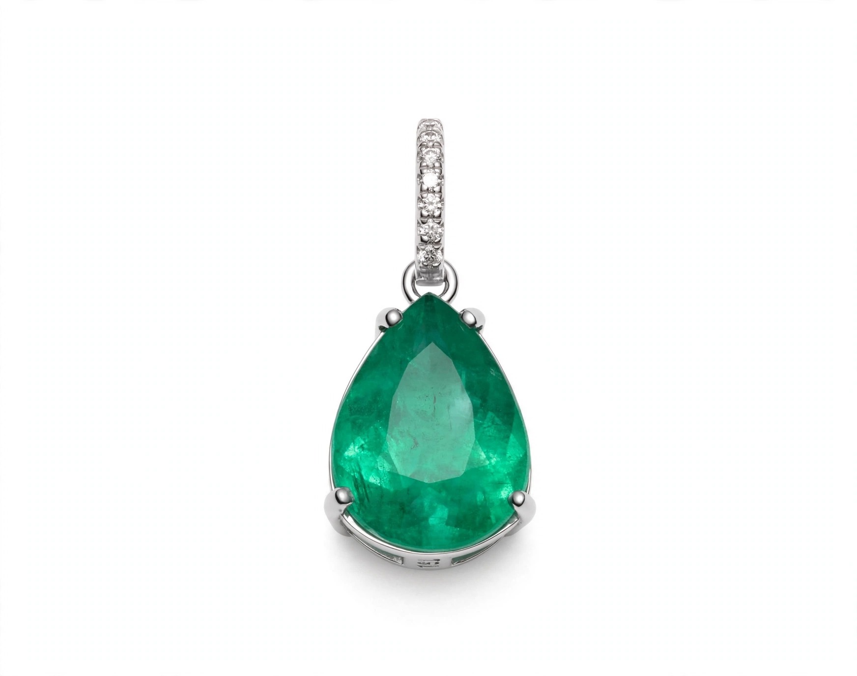Pingente em Ouro Branco 18k com Diamante e Esmeralda
