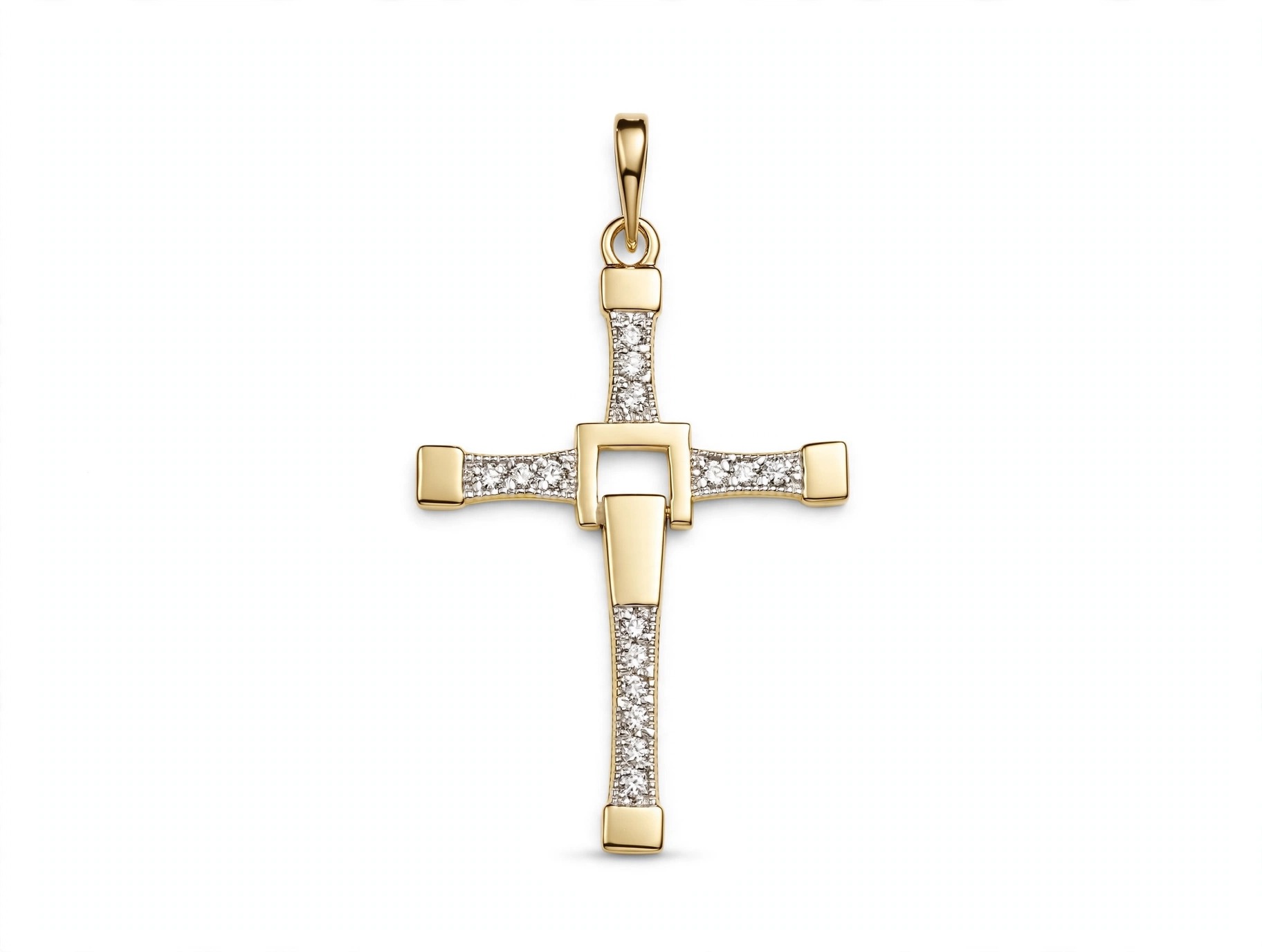 Pingente Cruz em Ouro Amarelo 18k com Diamante