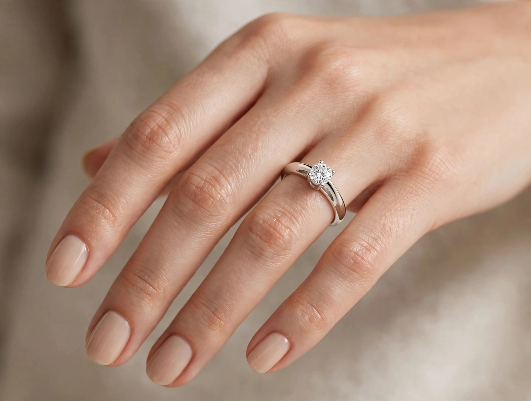Anel Solitário em Ouro Branco 18k com Diamante — vista 2