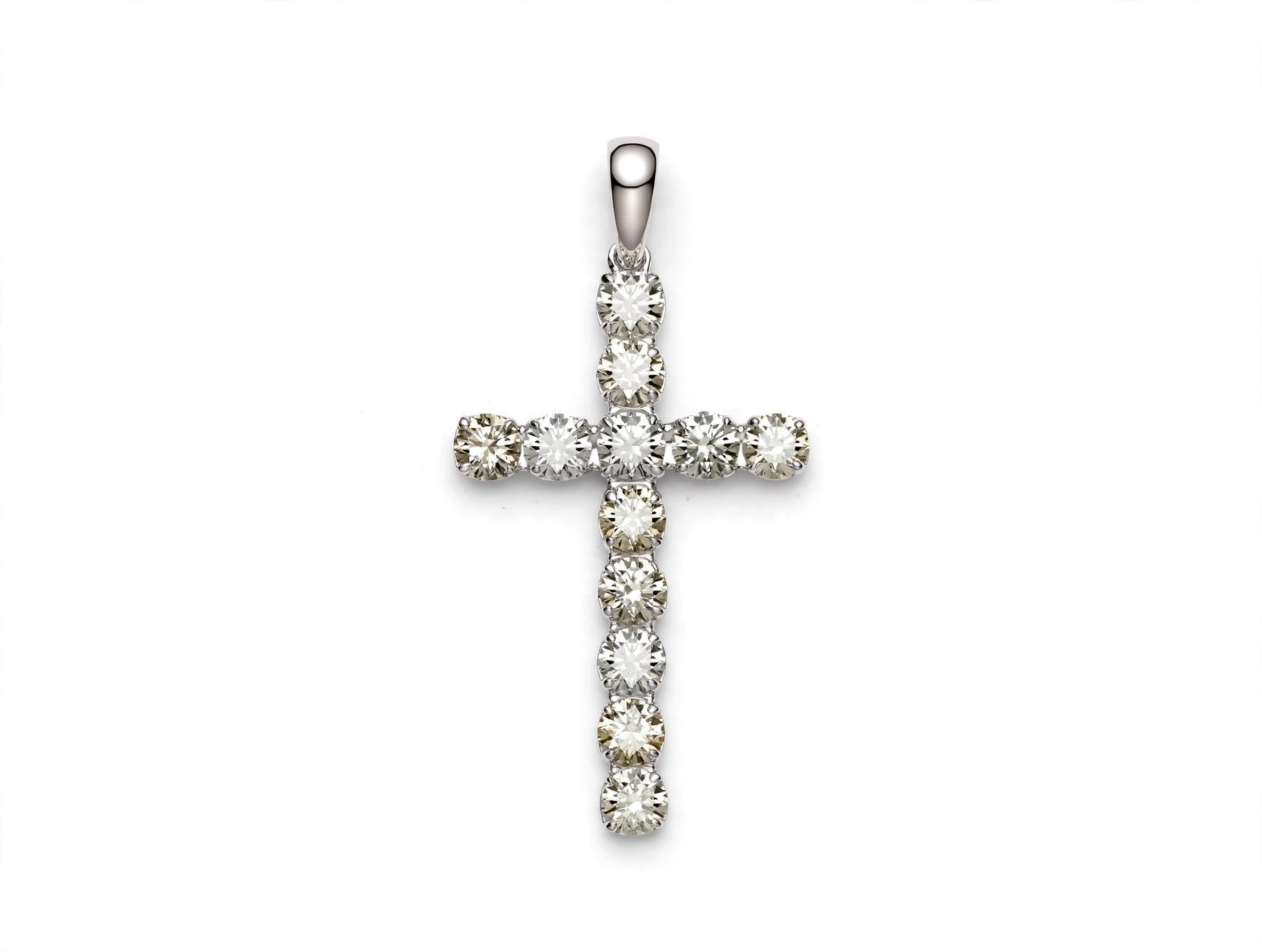 Pingente Cruz em Ouro Branco 18k com Diamante