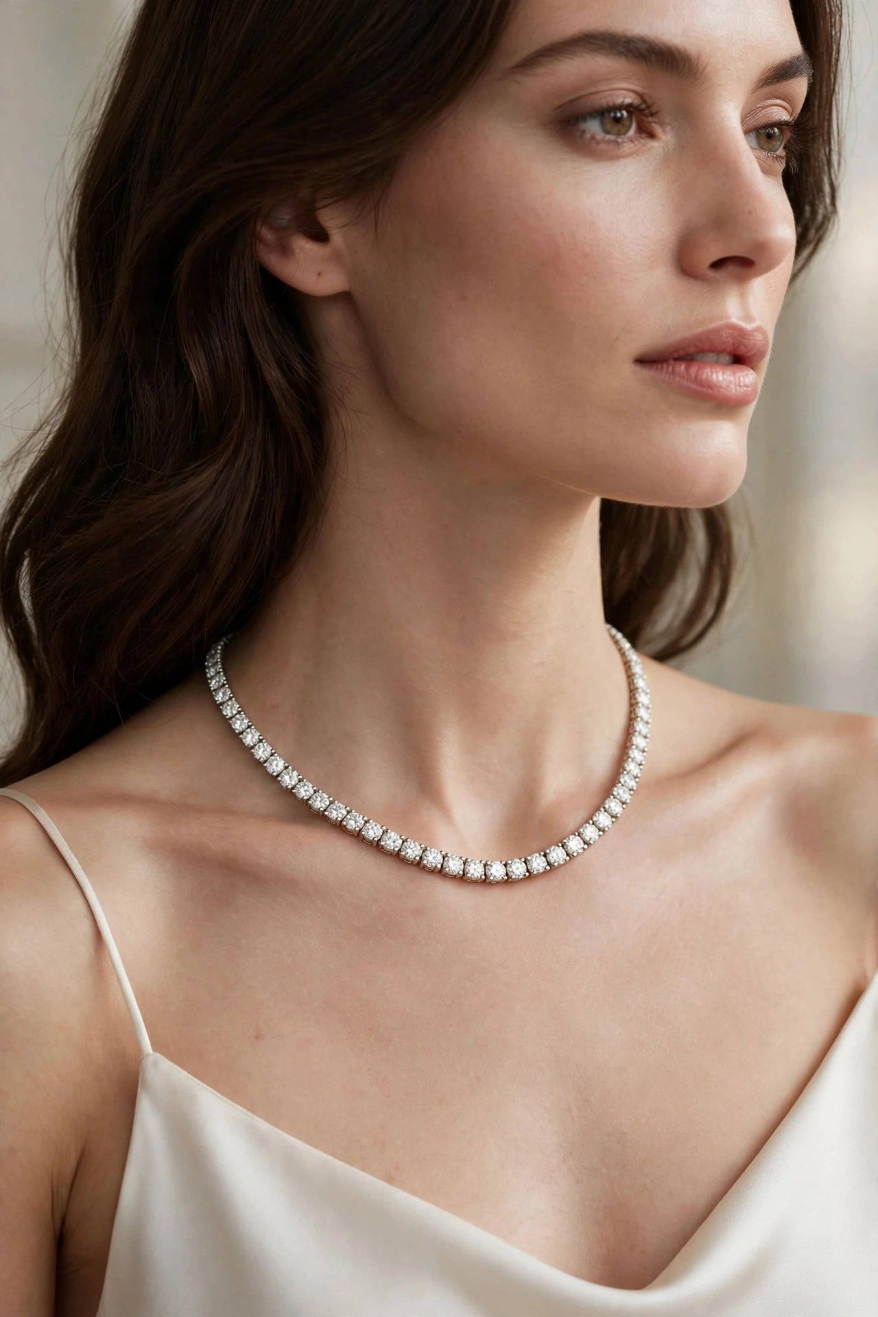 Colar Riviera em Ouro Branco 18k com Diamante — vista 2