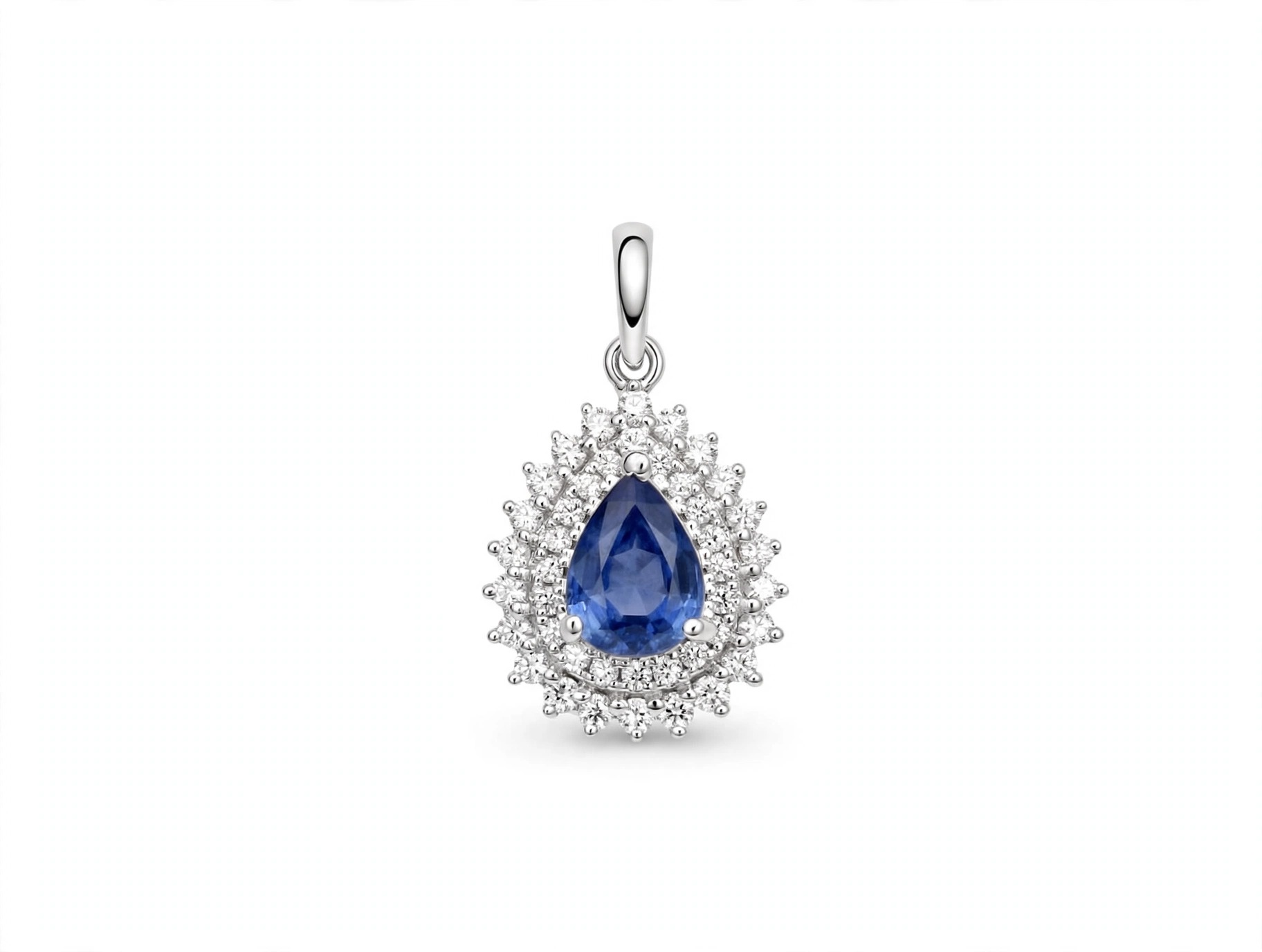 Pingente em Ouro Branco 18k com Diamante e Safira