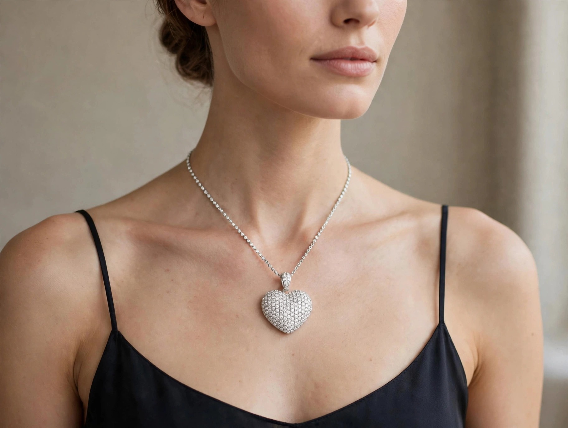 Pingente Coração em Ouro Branco 18k com Diamante — vista 2
