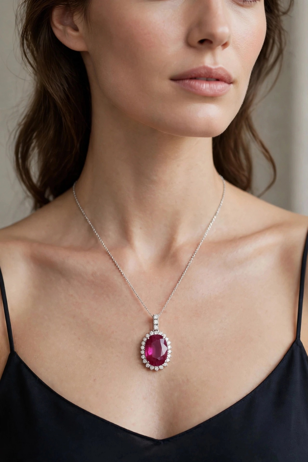 Pingente em Ouro Branco 18k com Diamante e Rubi — vista 2