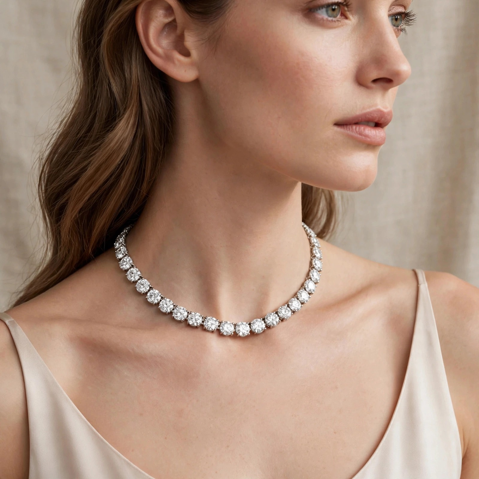 Colar Riviera em Ouro Branco 18k com Diamante — vista 2