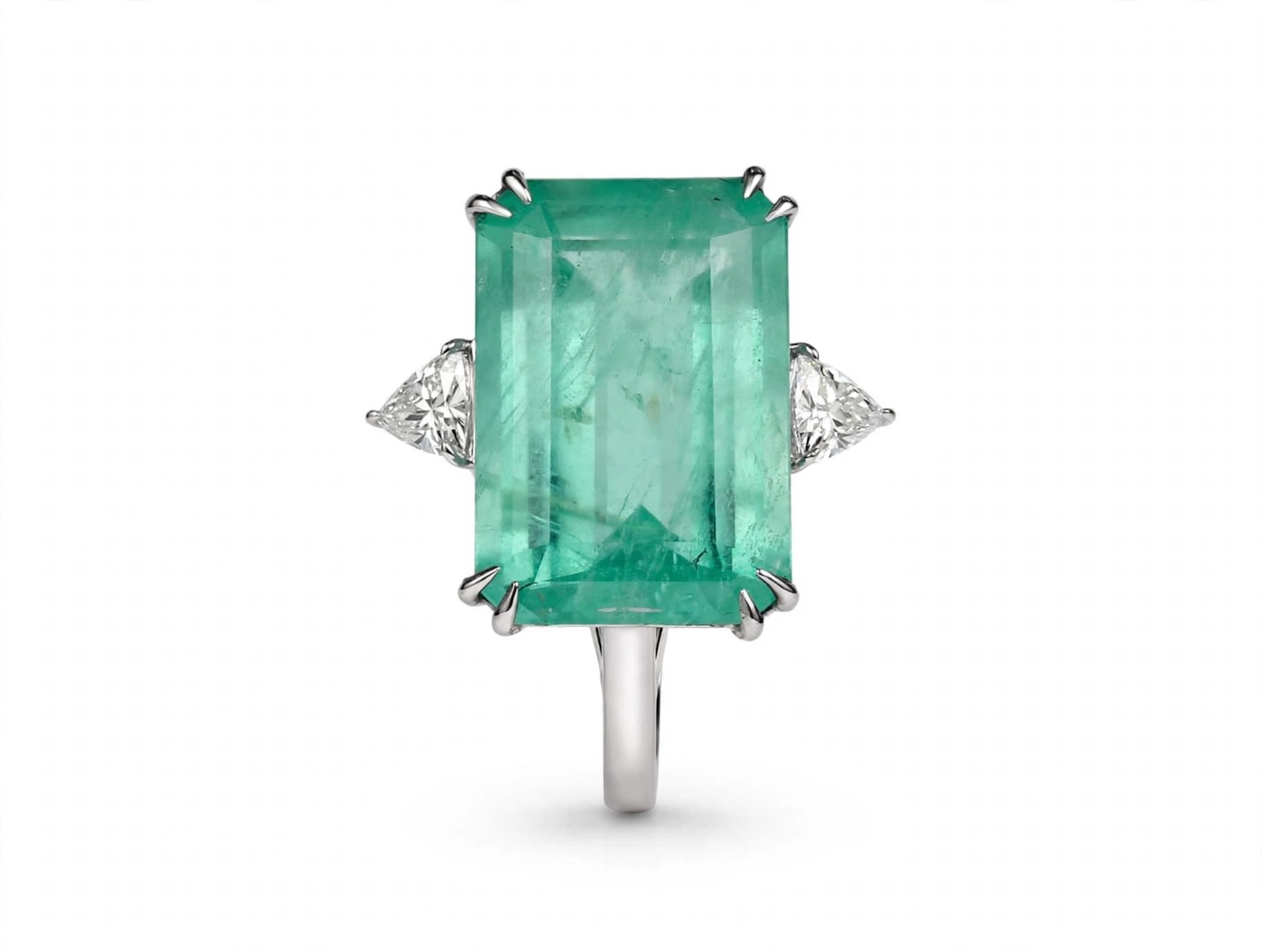 Anel em Ouro Branco 18k com Diamante e Esmeralda