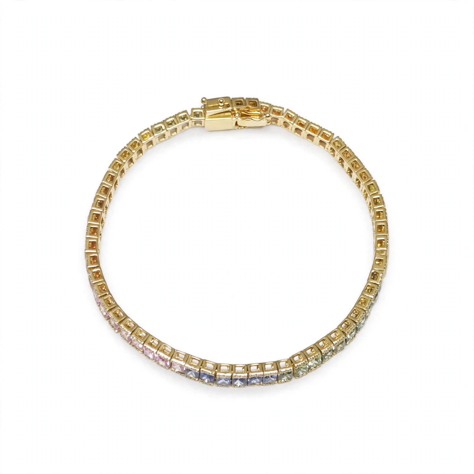 Pulseira Riviera em Ouro 18k com Diamante e Safira