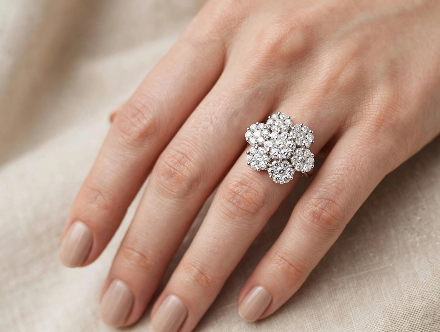 Anel Flores em Ouro Branco 18k — vista 2