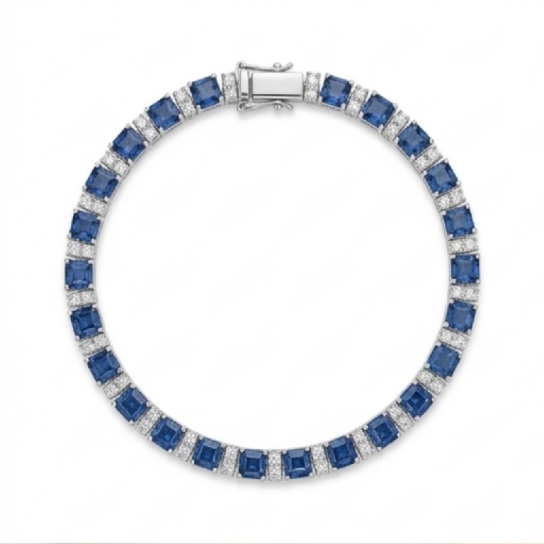 Pulseira em Ouro Branco 18k com Safira