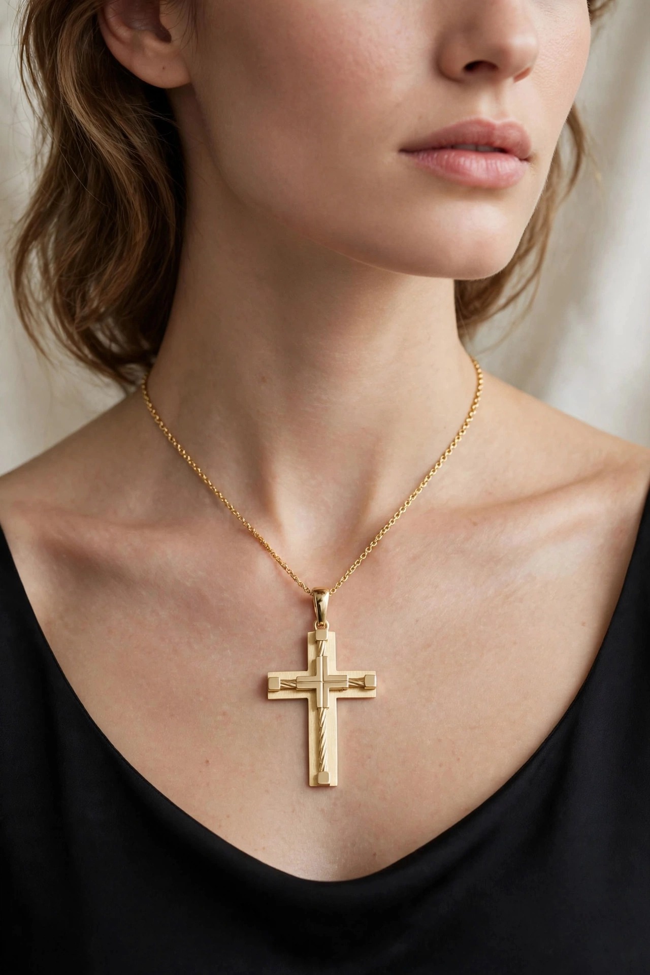 Pingente Cruz em Ouro Amarelo 18k — vista 2