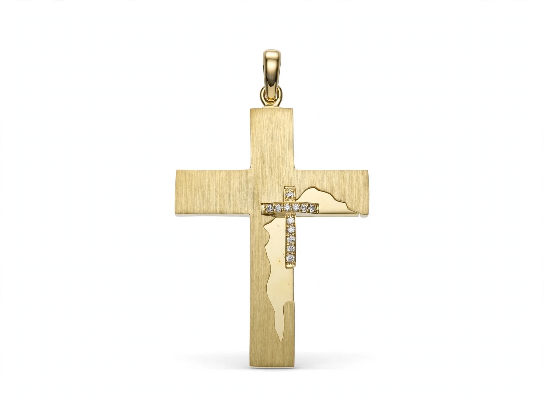 Pingente Cruz em Ouro Amarelo 18k com Diamante