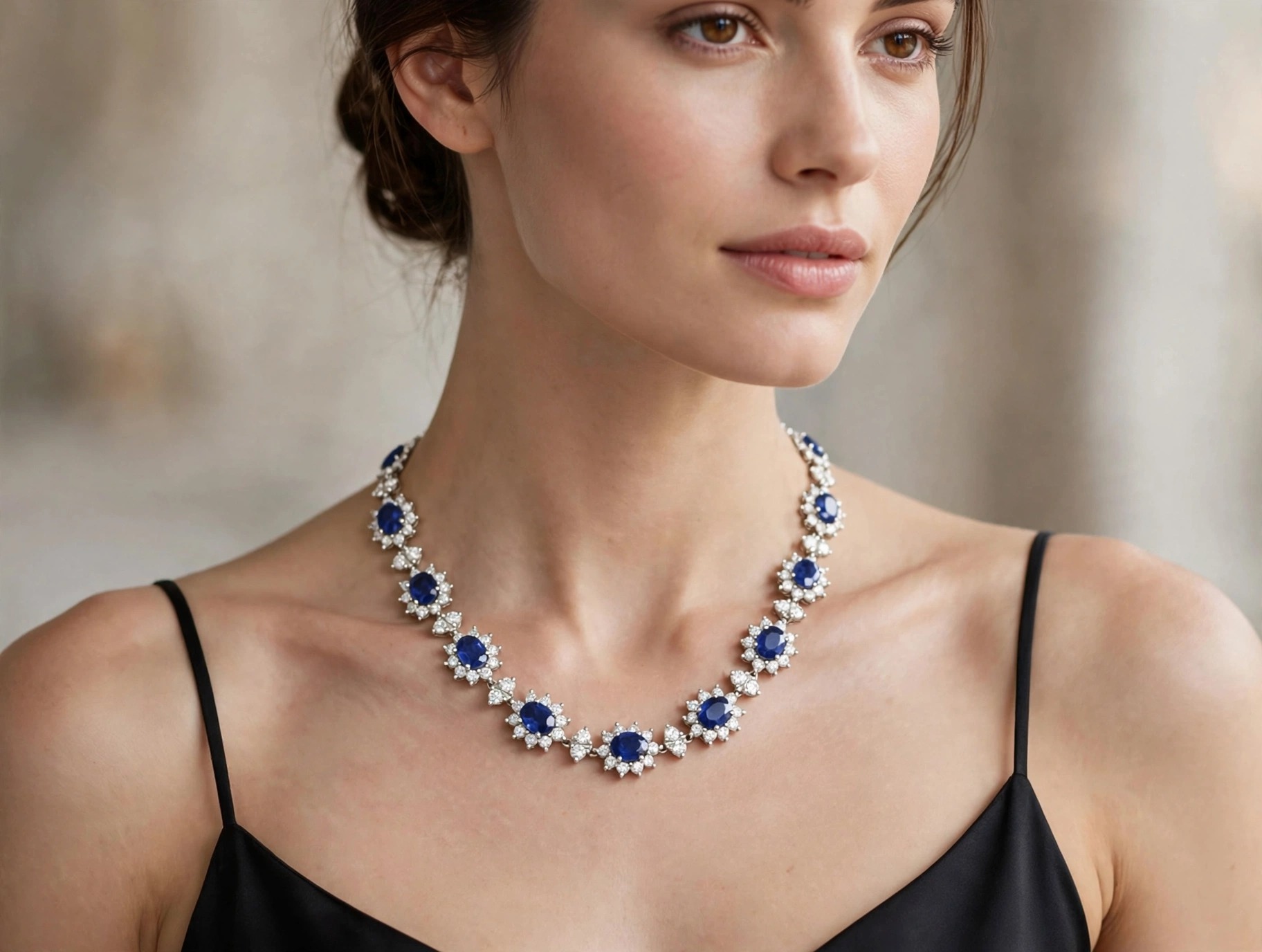 Colar em Ouro Branco 18k com Diamante e Safira — vista 2
