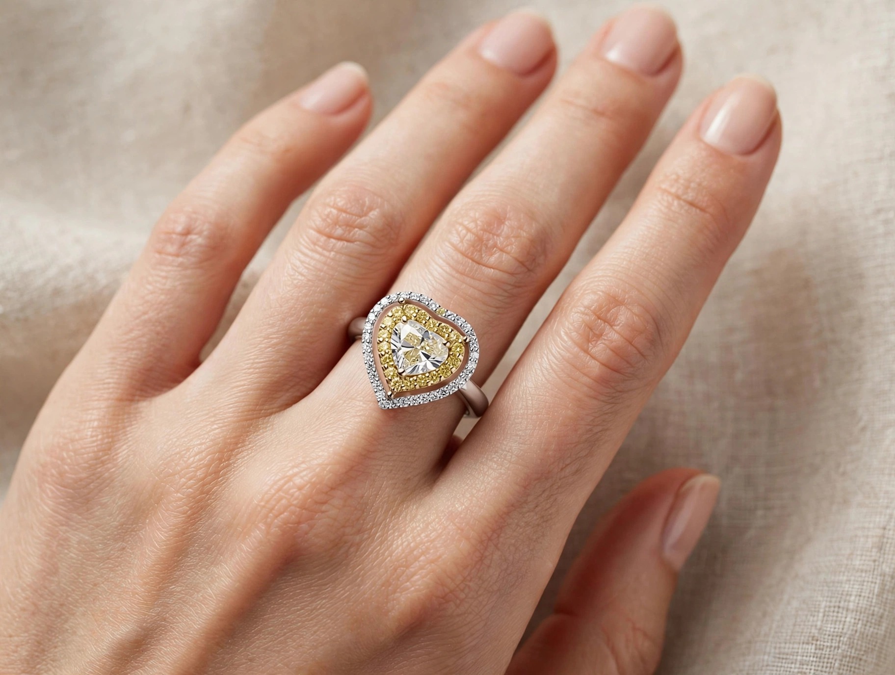 Anel Coração em Ouro Branco 18k com Diamante — vista 2