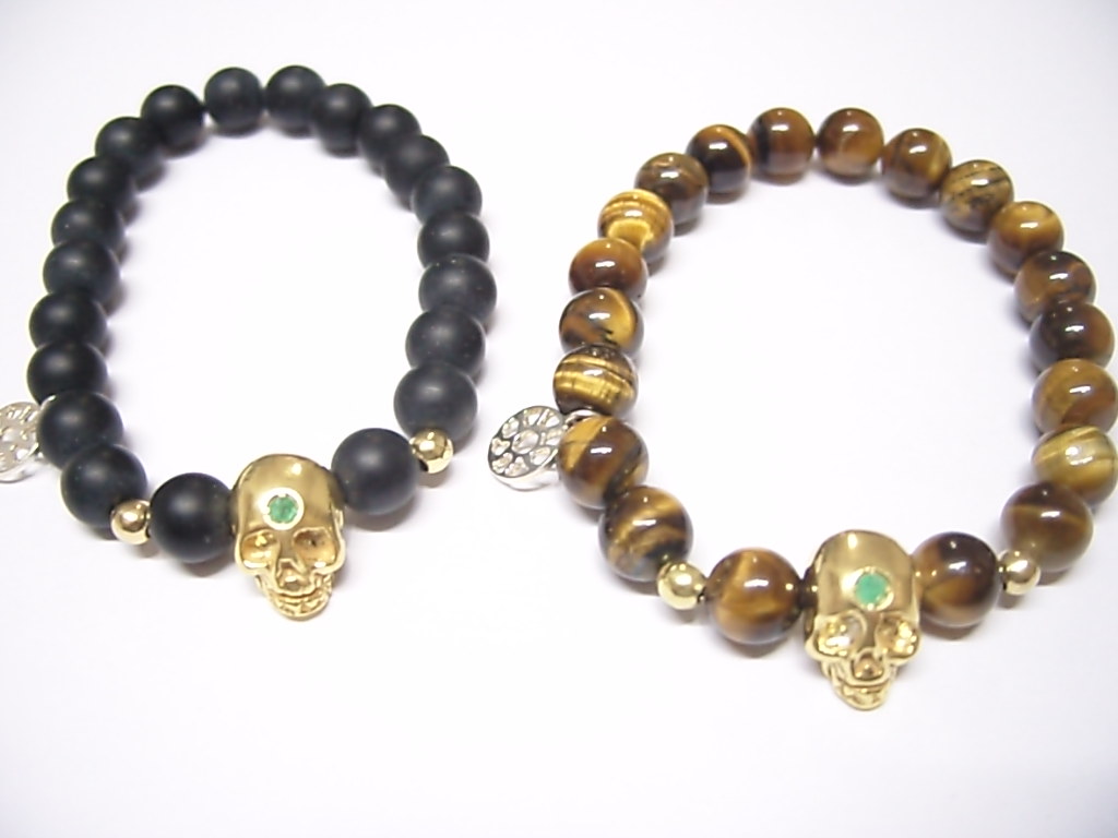 Pul Pedras+caveira Headshot Esmeralda Prt 925 C/ Ouro18k + 2 Esferas Ouro18k 4mm+sol/r$580