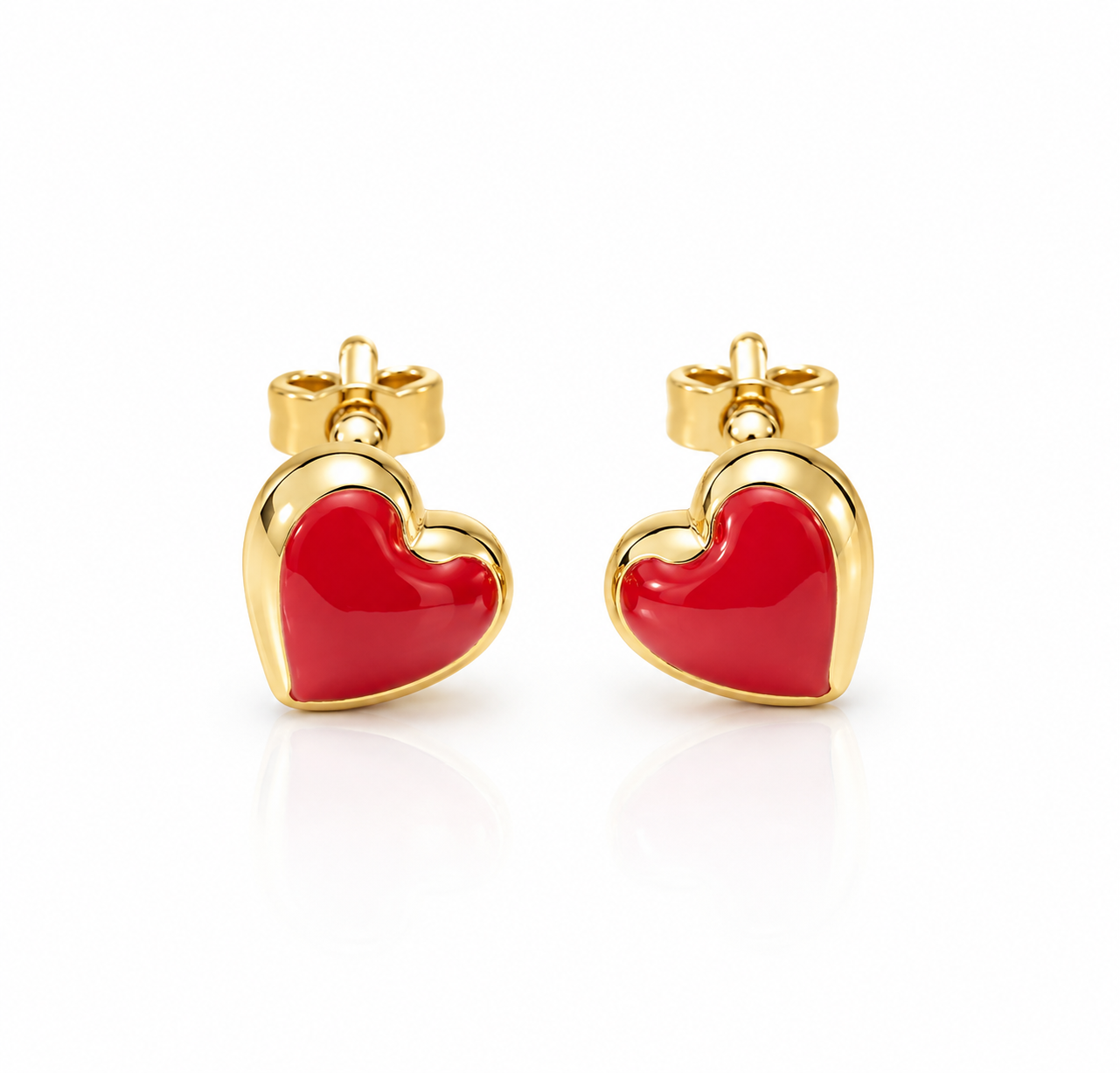 Brinco Infantil Coração em Ouro Amarelo 18k com Esmalte