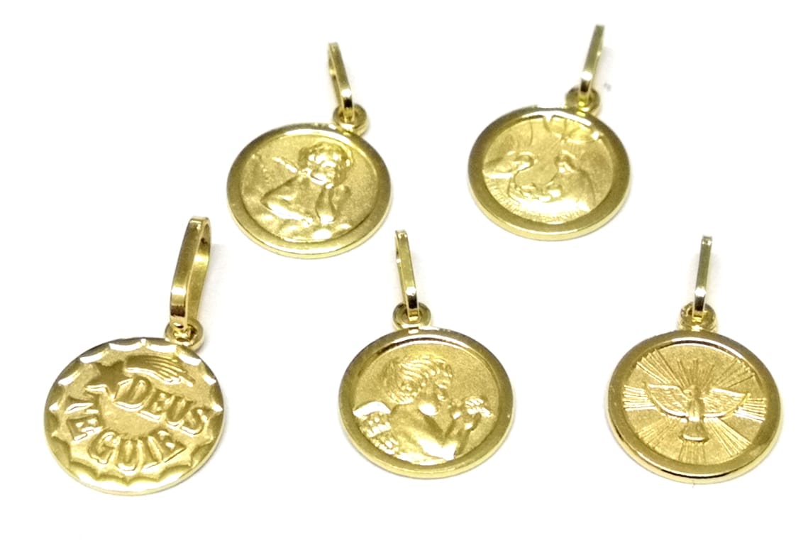 Medalha de Batizado Deus te Guie em Ouro Amarelo 18k — vista 2