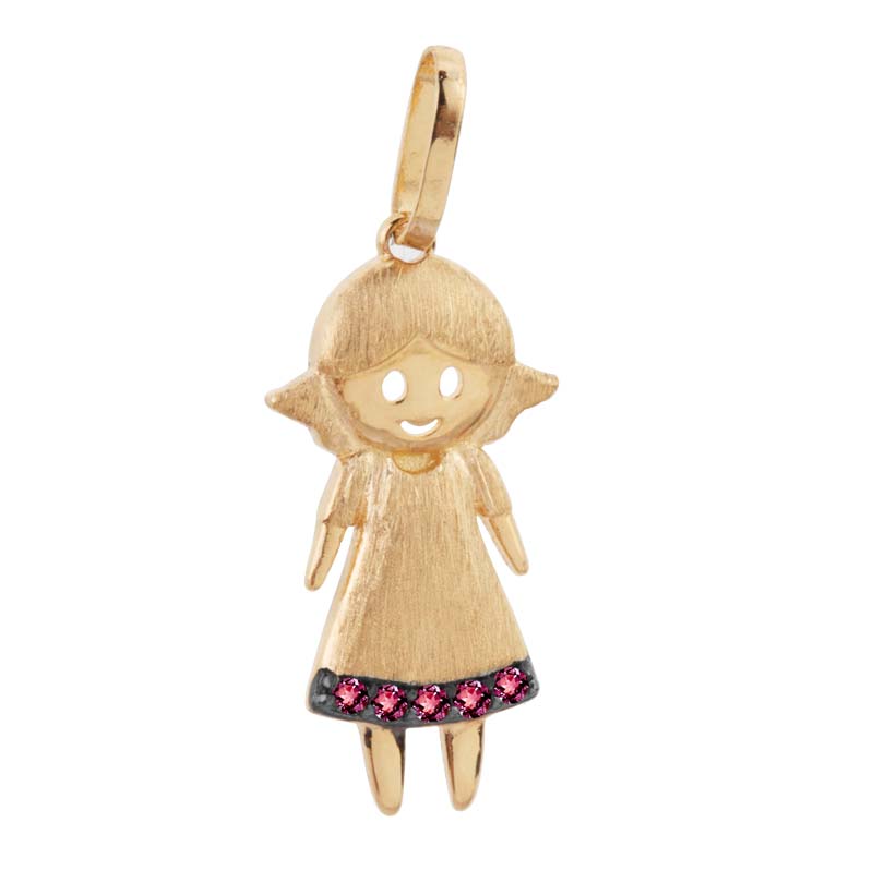 Pingente Menina Vestido em Ouro Amarelo 18k com Rubi