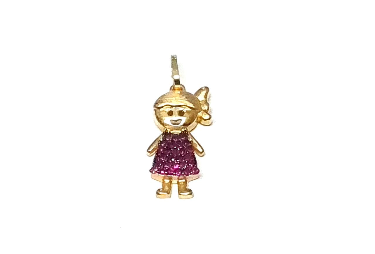 Pingente Menina em Ouro Amarelo 18k com Rubis