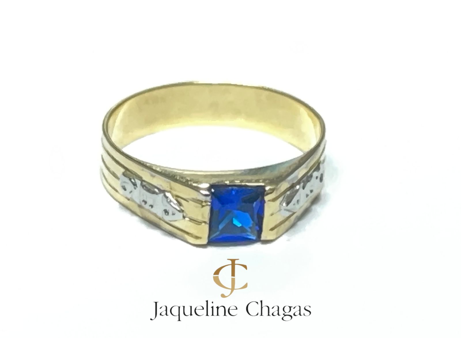 Anel ABC em Ouro Amarelo 18k com Gema Azul Princesa