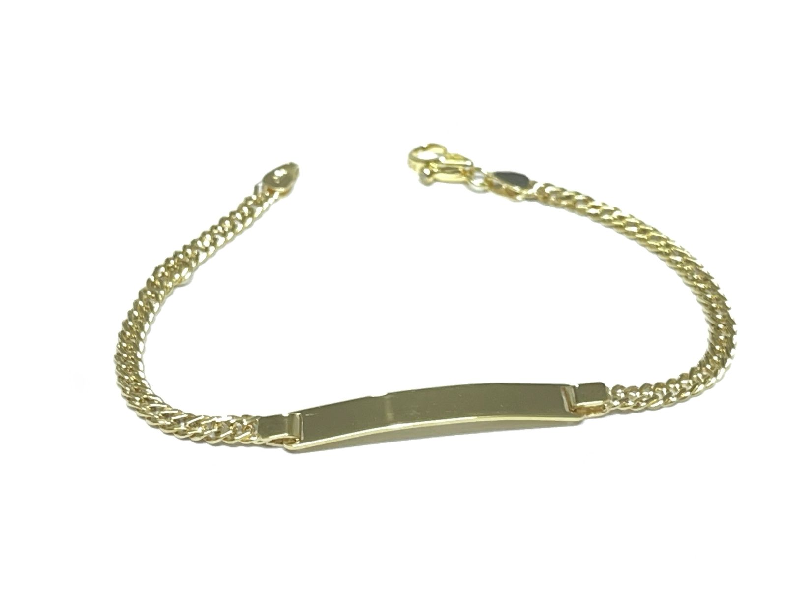 Pulseira Infantil de Placa em Ouro Amarelo 18k com Fecho de Diamante 16 cm