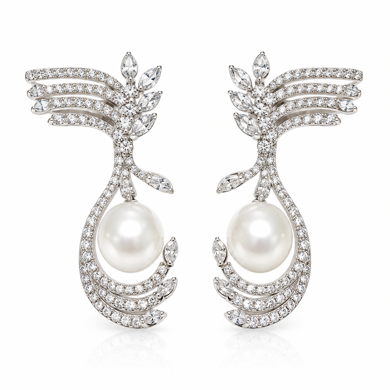 Brinco em Ouro Branco 18k com Diamante e Pérola