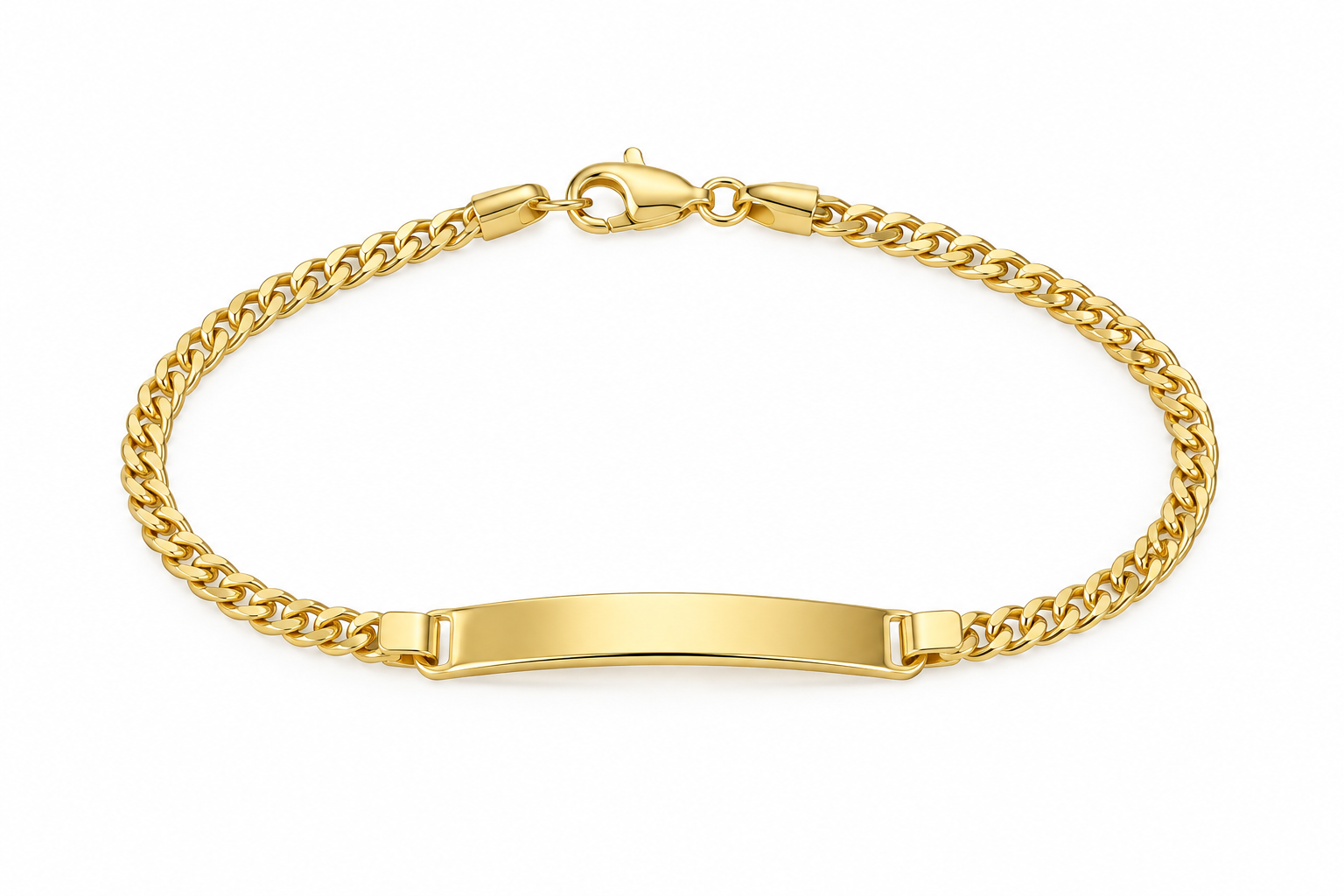 Pulseira Infantil de Placa em Ouro Amarelo 18k com Fecho de Diamante 16 cm