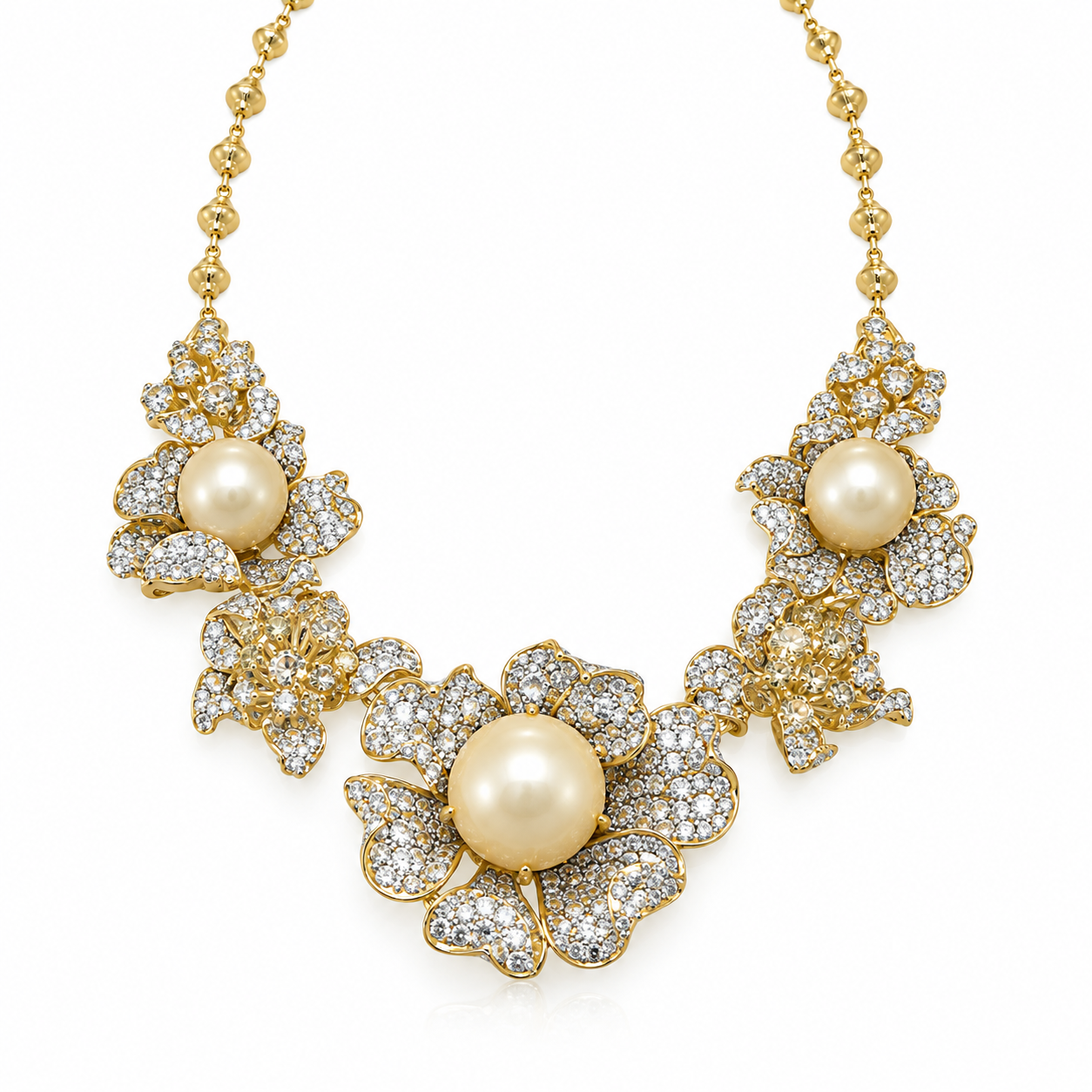 Colar Flores em Ouro 18k com Diamante e Pérola