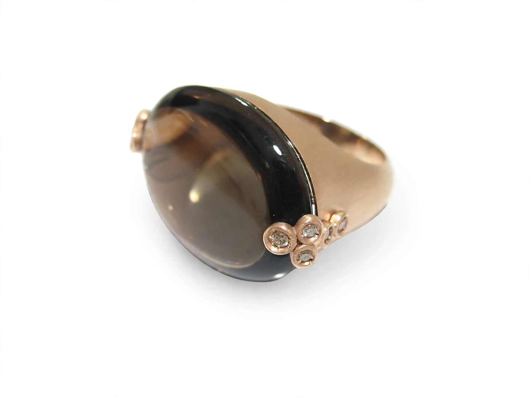 Anel Rose Quartzo Fume com Detalhes em Diamantes
