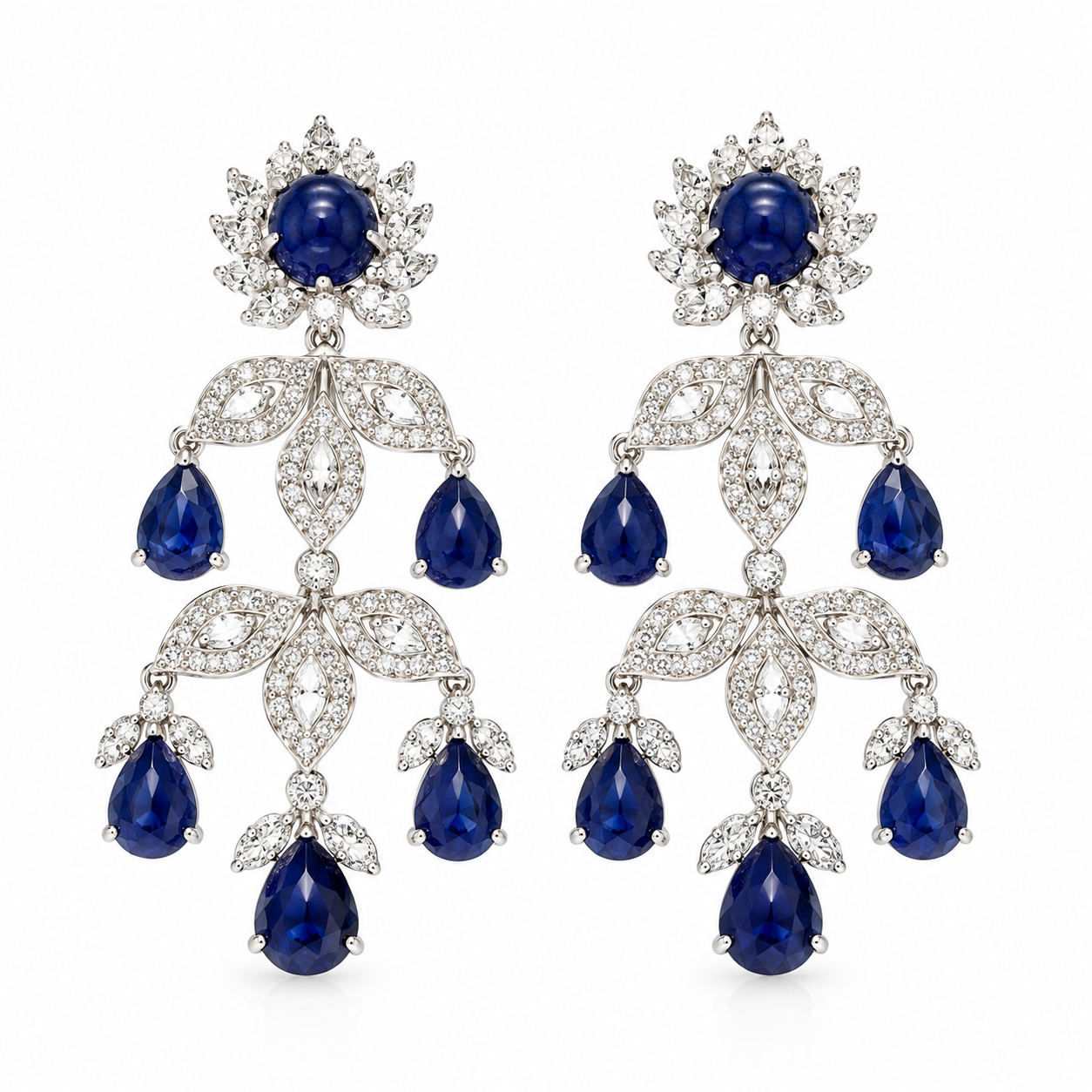 Brinco em Ouro Branco 18k com Diamante e Safira