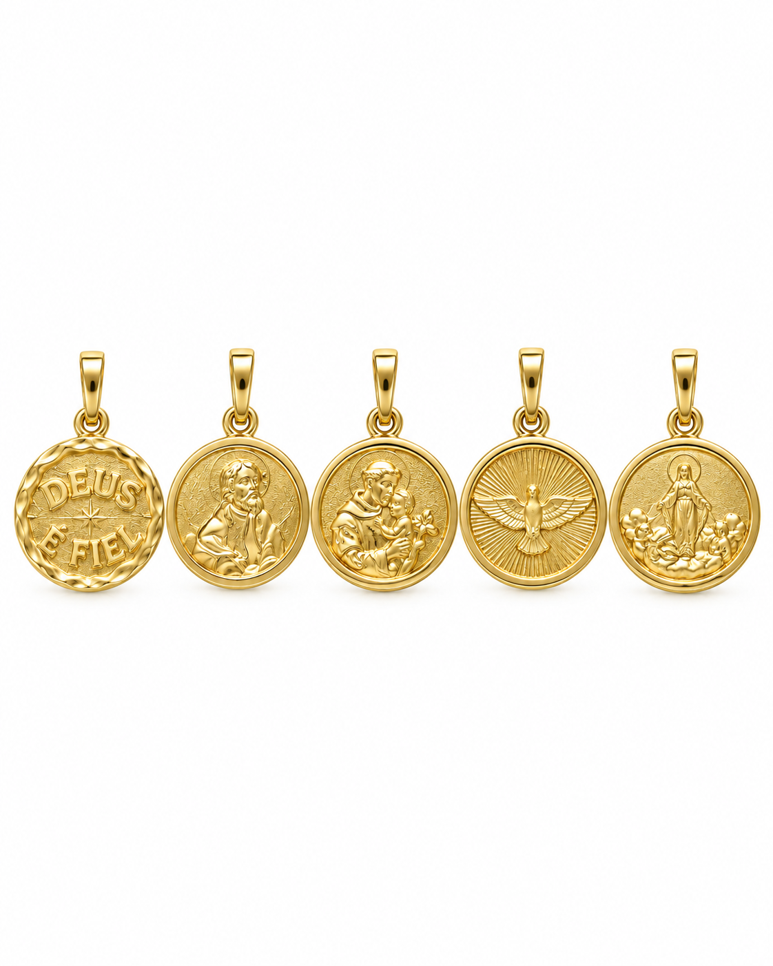 Medalha de Batizado Deus te Guie em Ouro Amarelo 18k