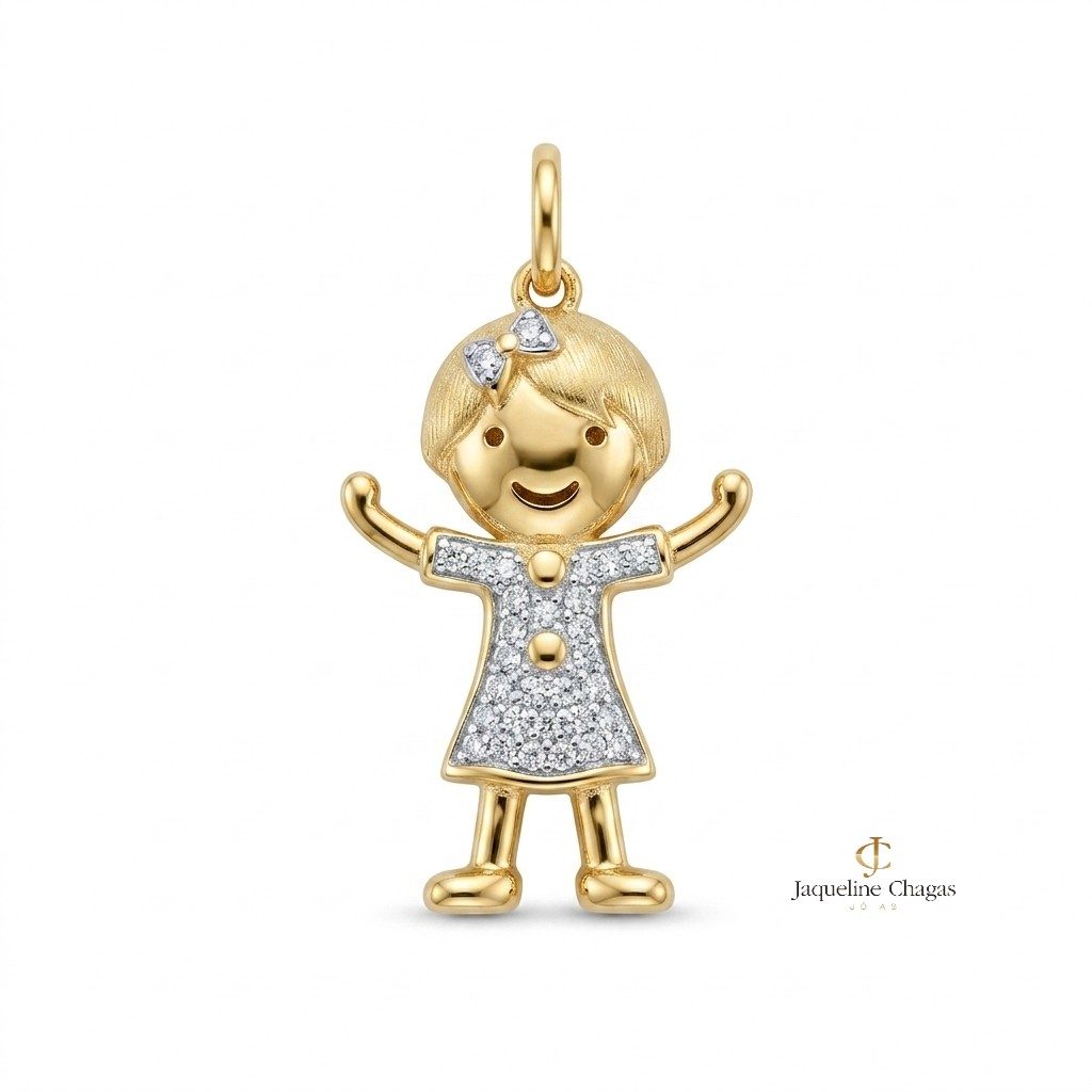 Pingente Menina em Ouro Amarelo 18k com Diamantes