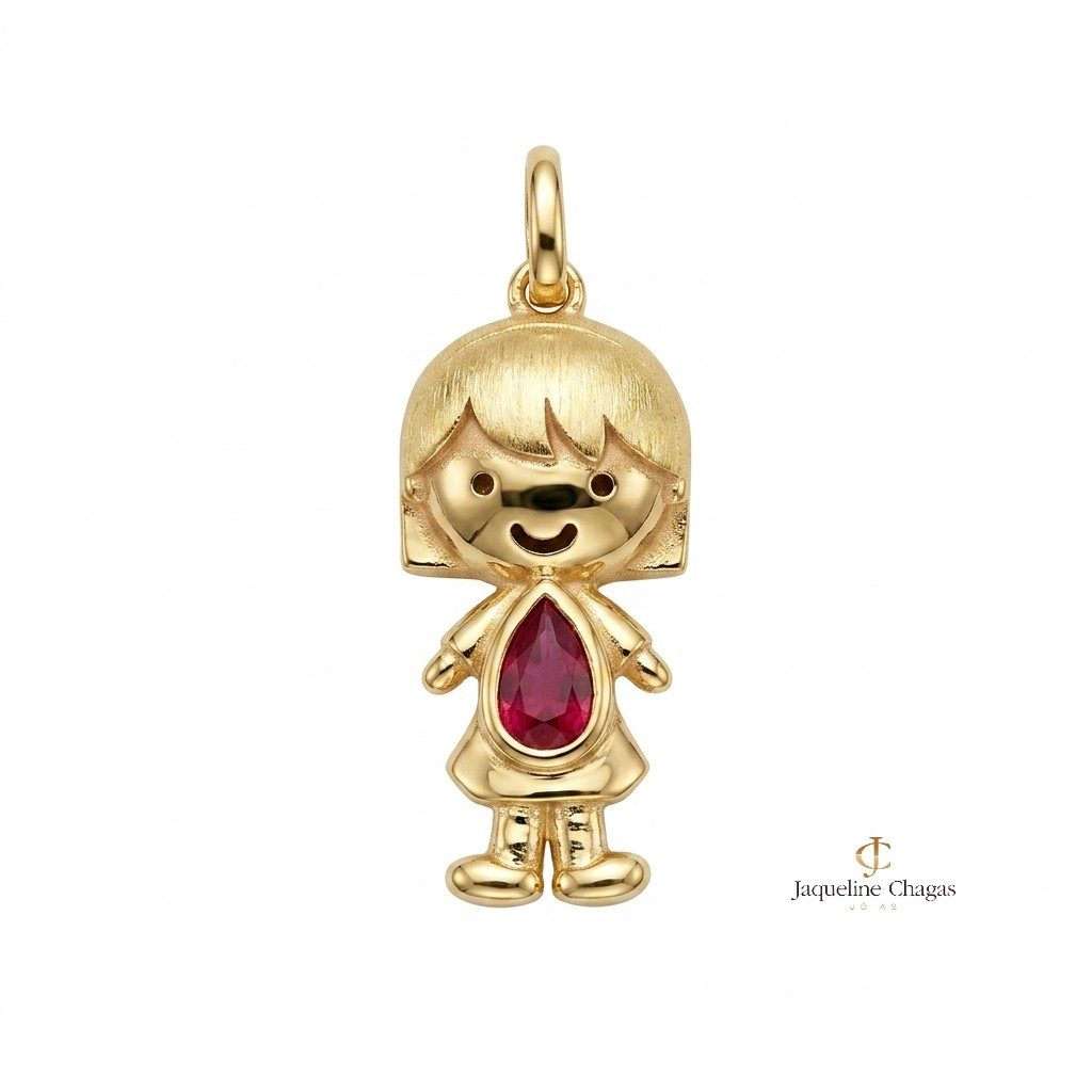 Pingente Menina em Ouro Amarelo 18k com Rubi Gota