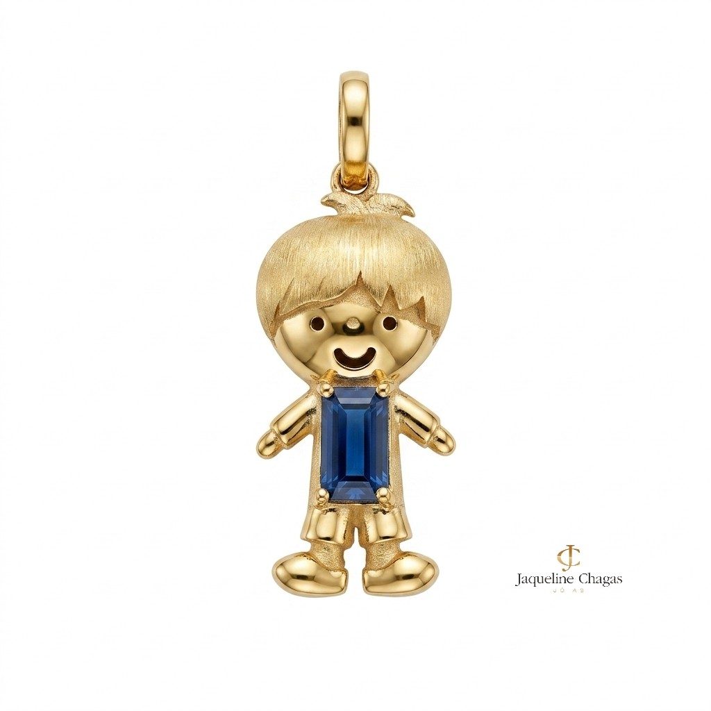 Pingente Menino em Ouro Amarelo 18k com Safira Baguete