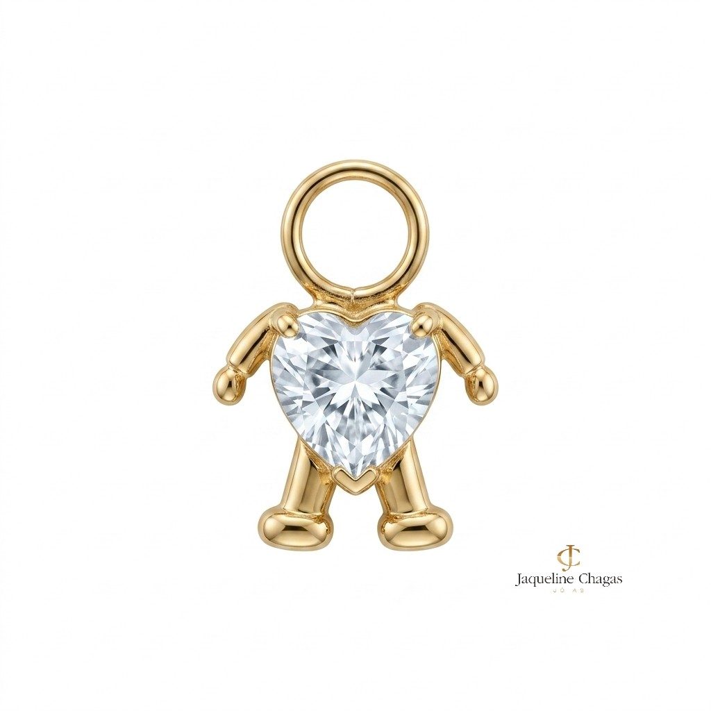 Pingente Menino em Ouro Amarelo 18k com Cristal Coração