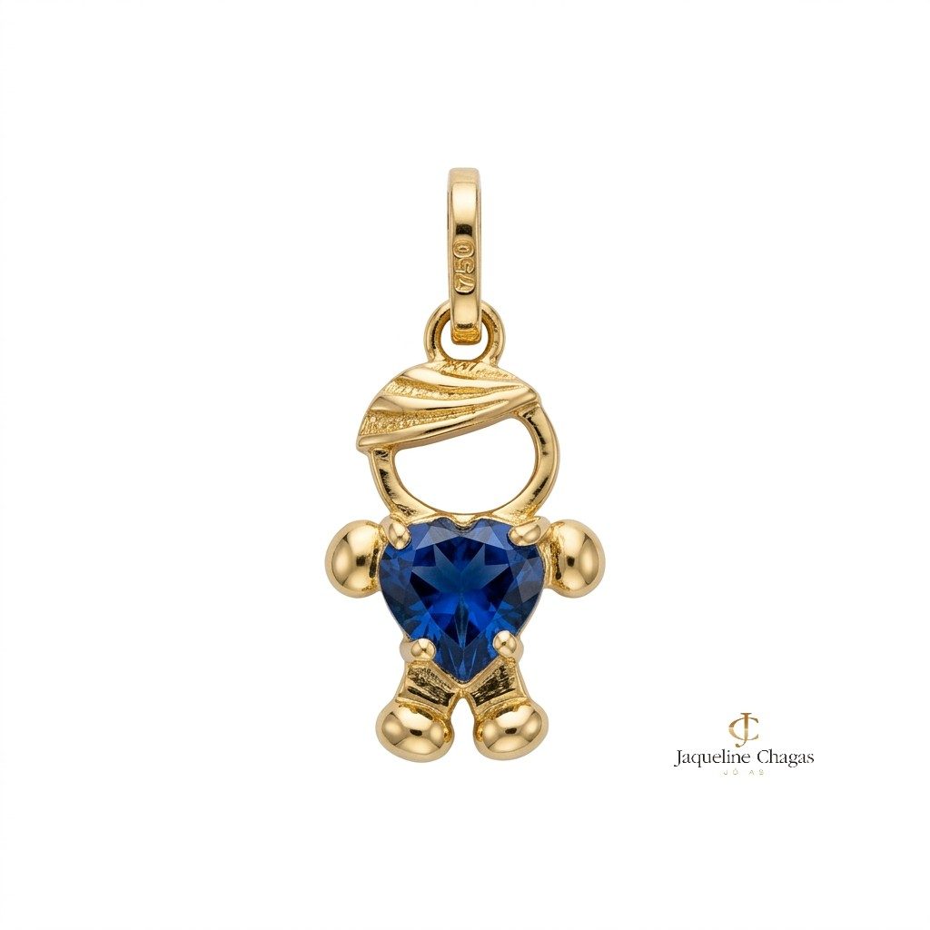 Pingente Menino em Ouro Amarelo 18k com Iolita Coração