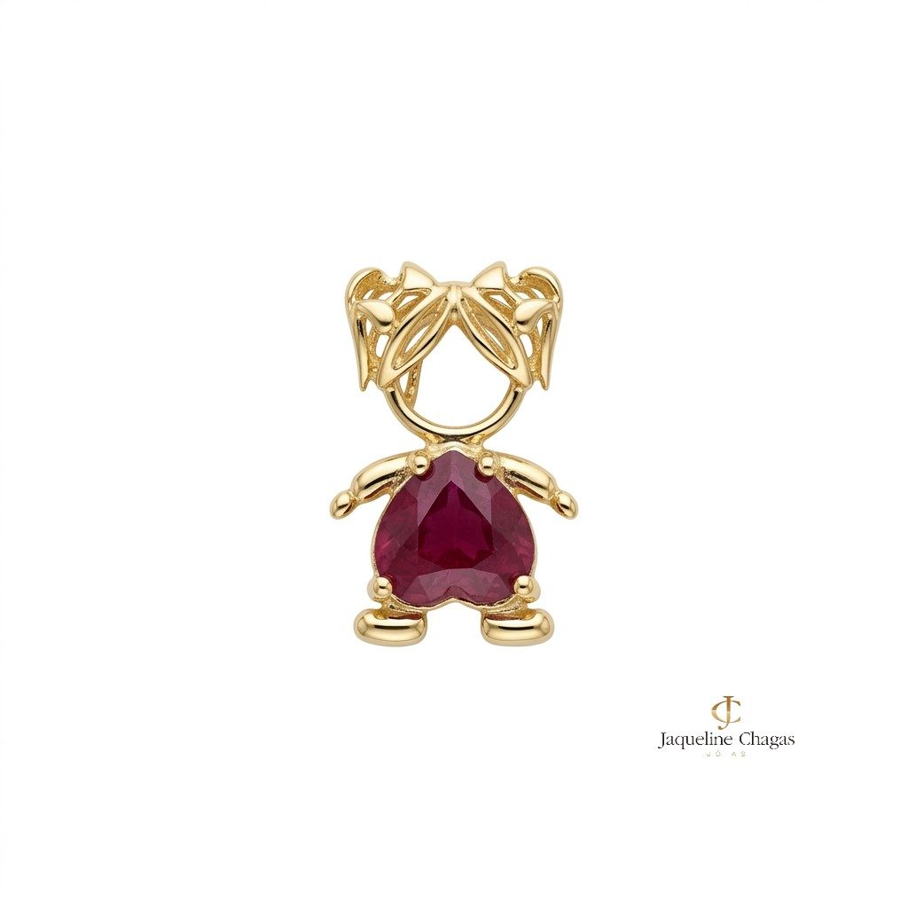 Pingente Menina em Ouro Amarelo 18k com Rubi Coração