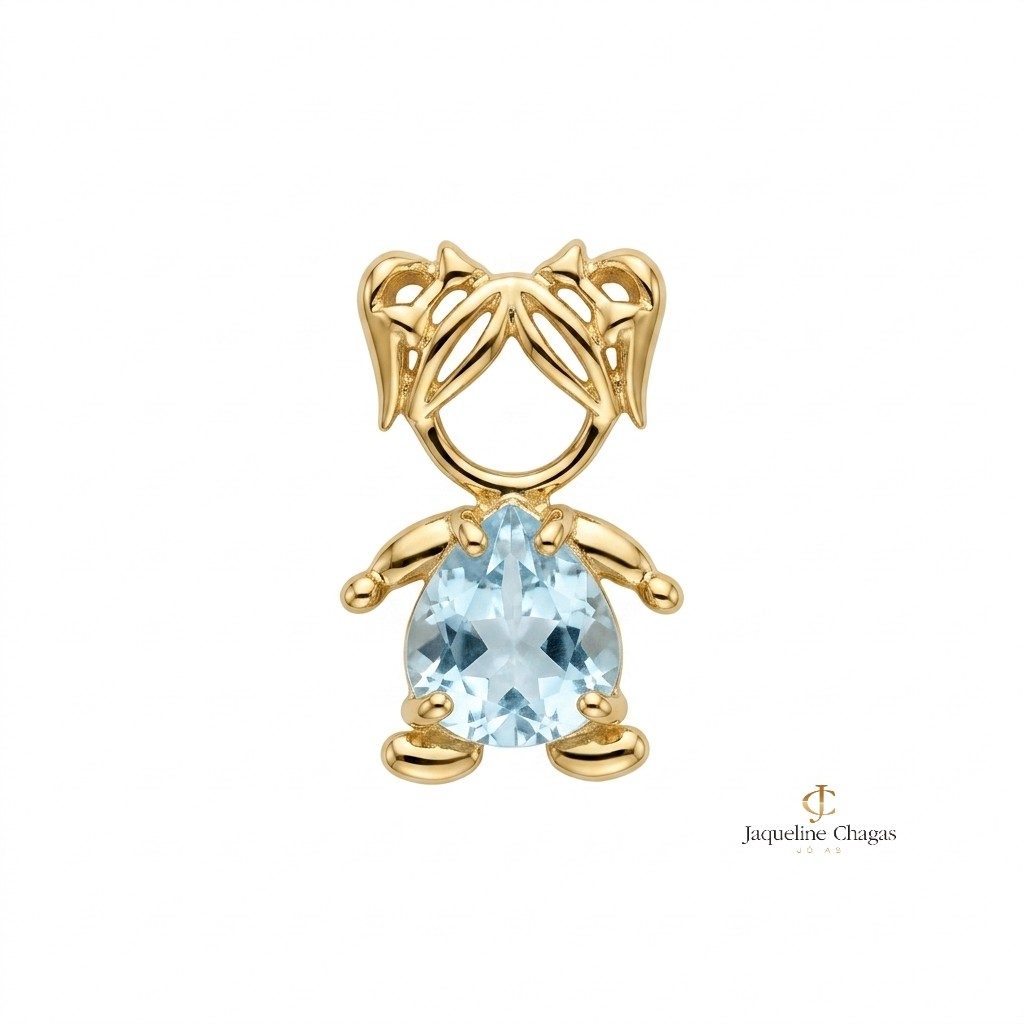 Pingente Menina em Ouro Amarelo 18k com Topázio Coração