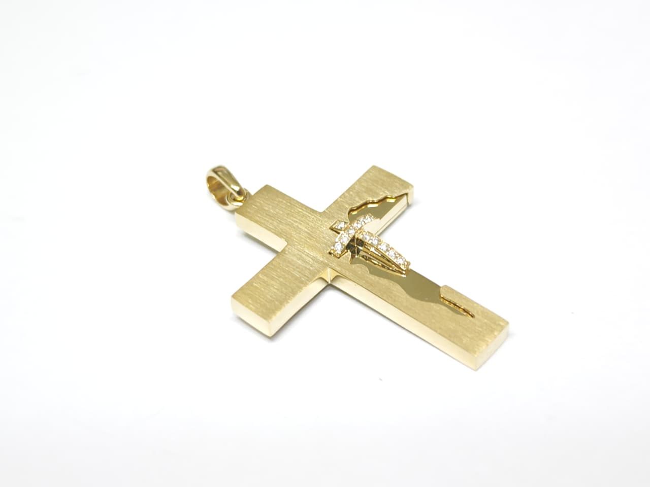Pingente Cruz em Ouro Amarelo 18k com Diamante — vista 3