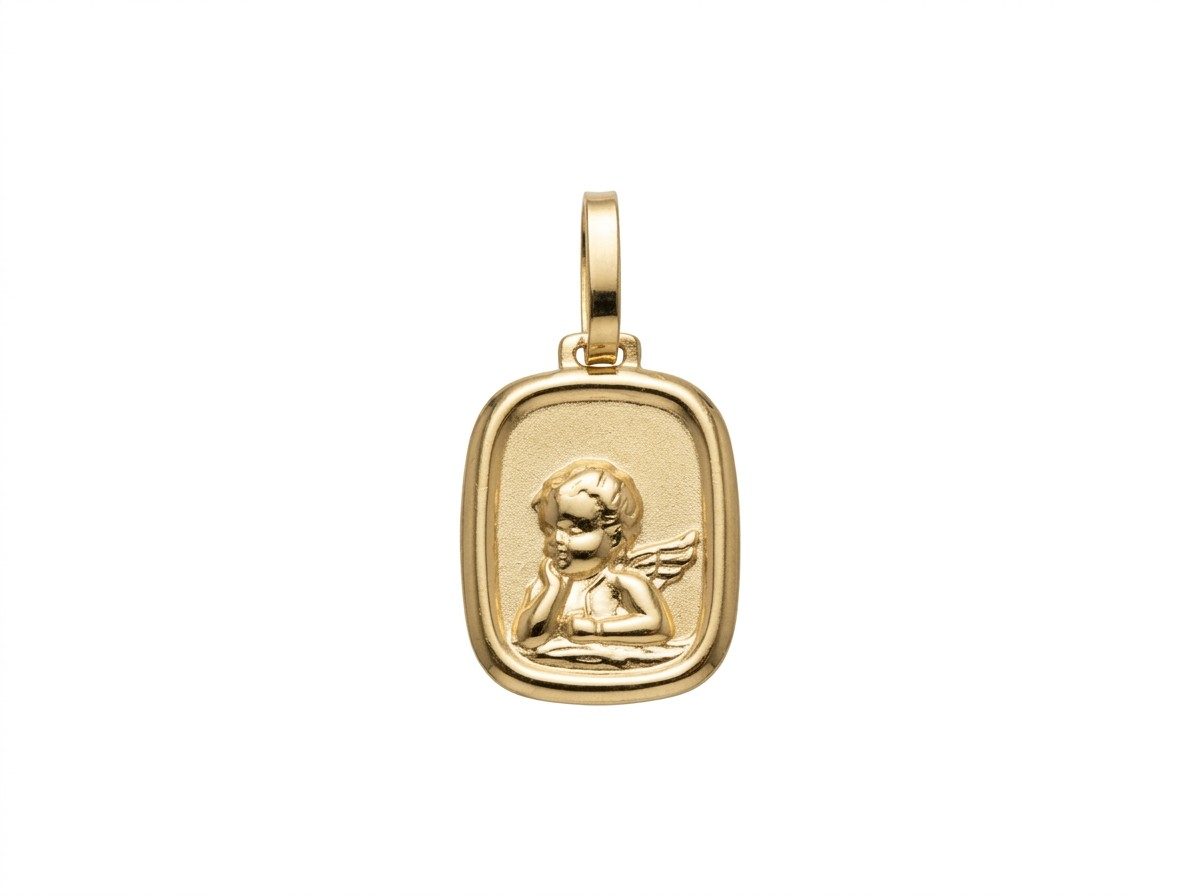 Pingente Anjo da Guarda Placa em Ouro Amarelo 18k 15 mm