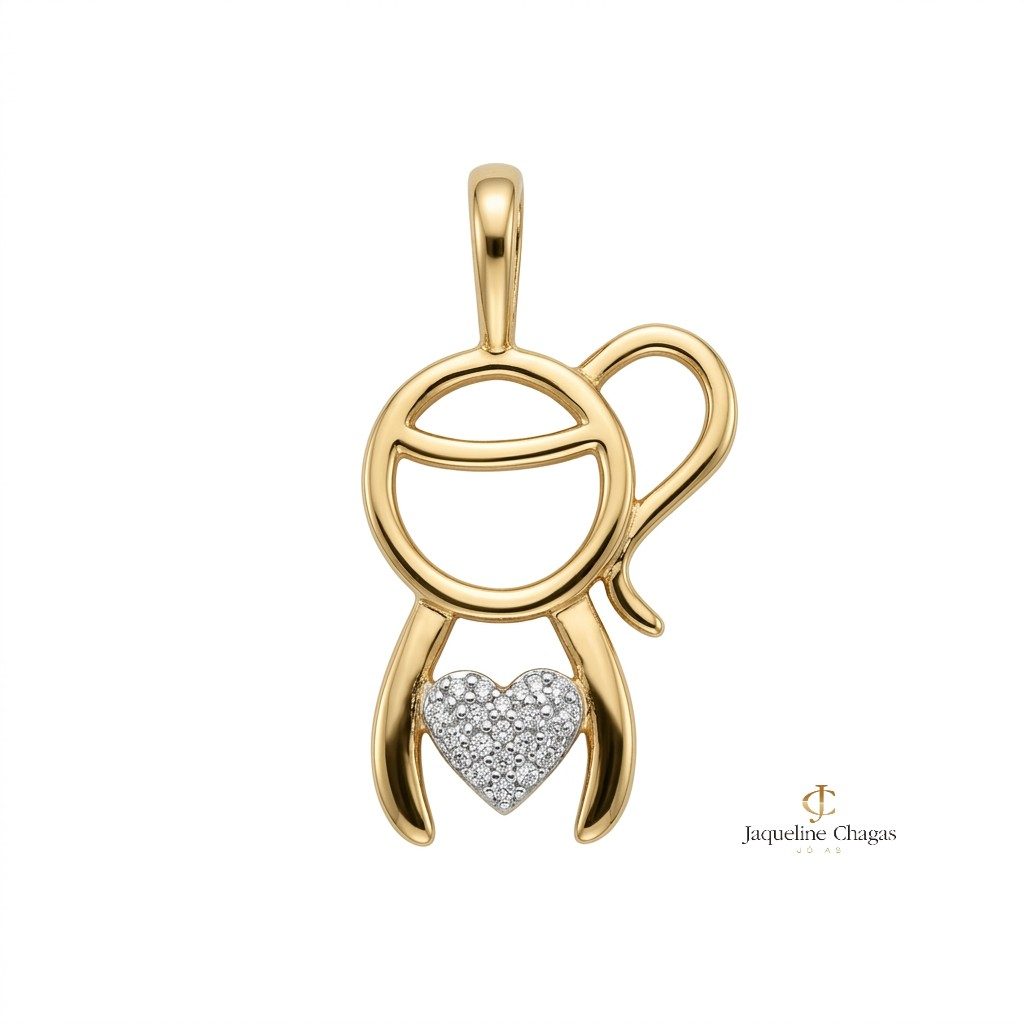 Pingente Menina Contorno em Ouro Amarelo 18k com Diamantes