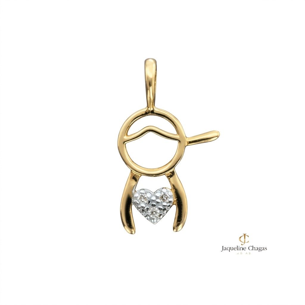 Pingente Menino Contorno em Ouro Amarelo 18k com Diamantes