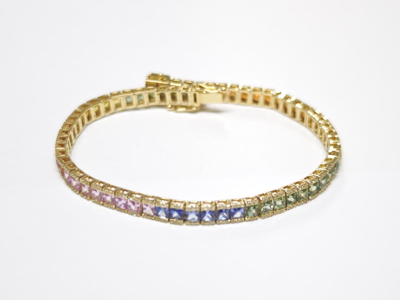 Pulseira Riviera em Ouro 18k com Diamante e Safira — vista 3