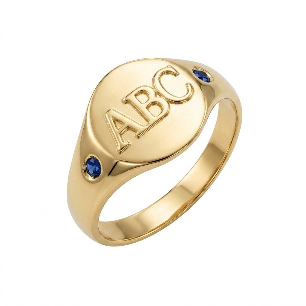 Anel ABC em Ouro Amarelo 18k com Safira