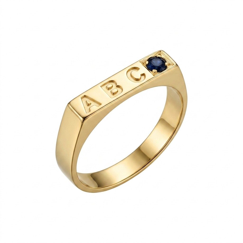 Anel ABC Chapa em Ouro Amarelo 18k com Safira