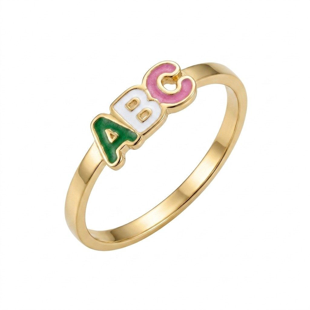 Anel ABC Infantil Esmaltado em Ouro Amarelo 18k