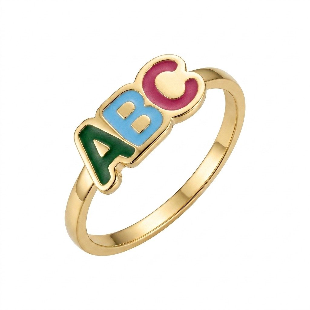 Anel ABC Colorido em Ouro Amarelo 18k
