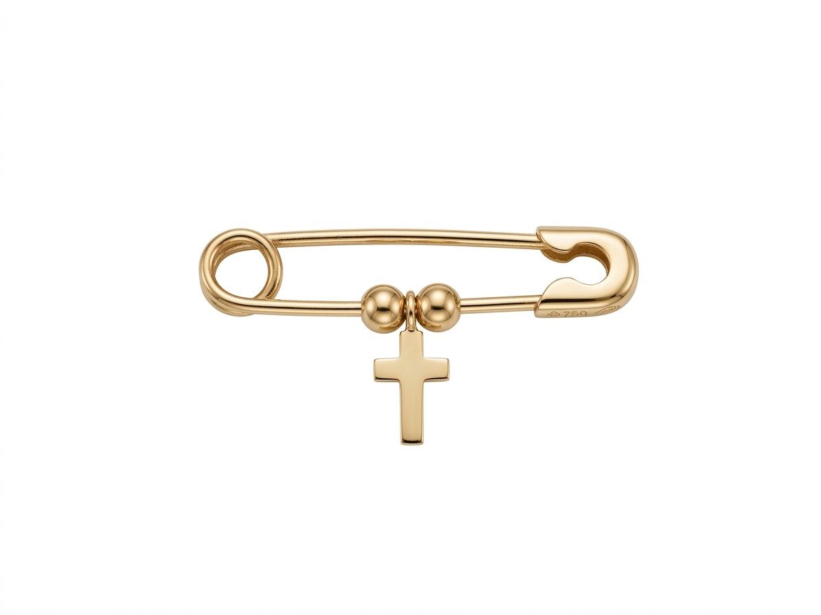 Alfinete de Bebê em Ouro Amarelo 18k com Cruz