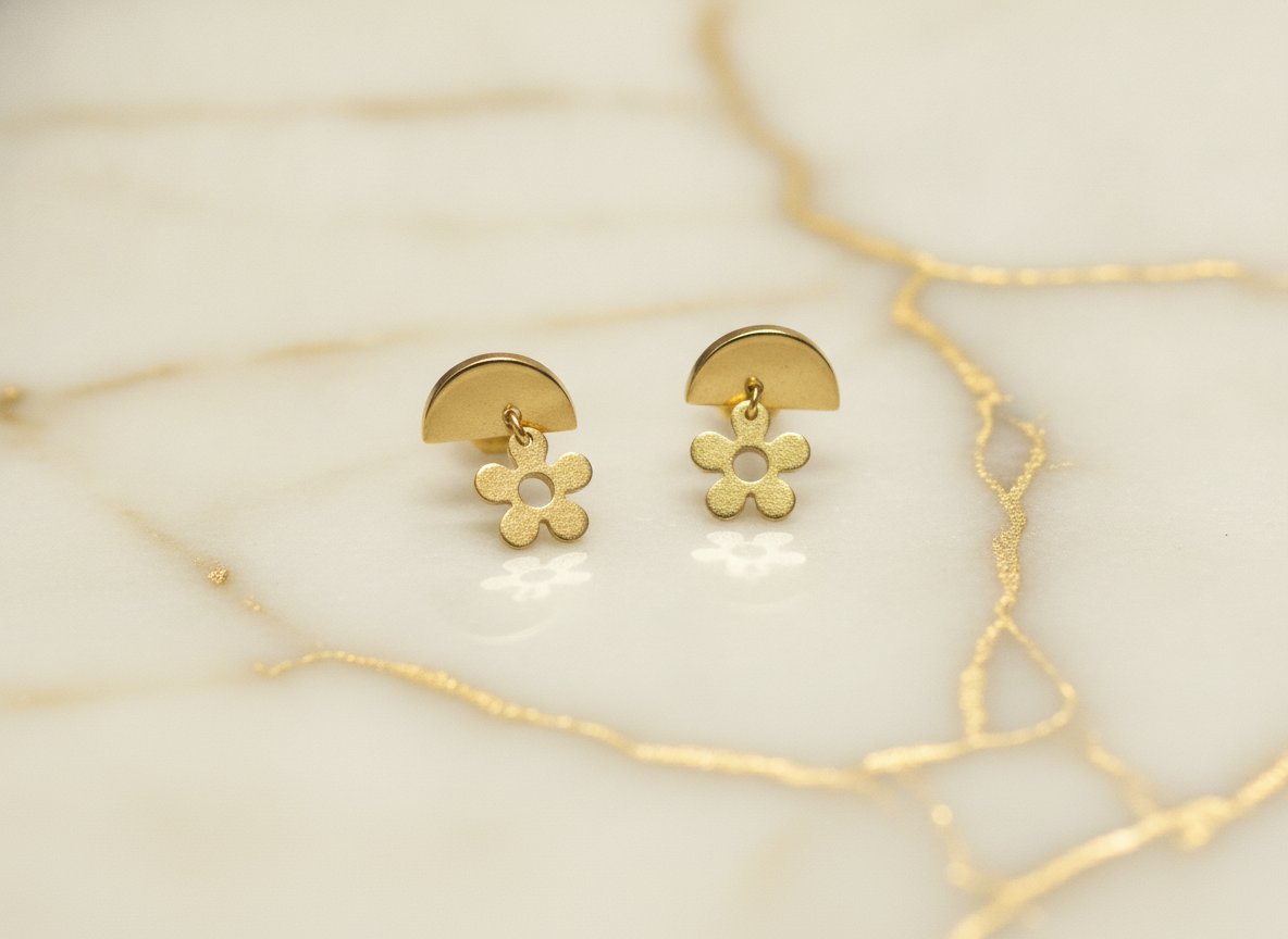 Brinco Infantil Flor em Ouro Amarelo 18k
